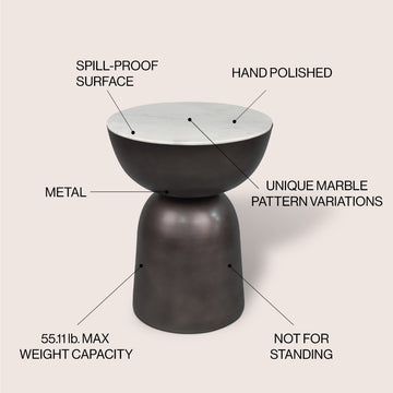 Atarah 16" Contemporary Natural Marble/Metal Handmade Hourglass End Table - JONATHAN Y